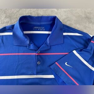 Nike Dri-FIT Polo Shirt Mens XL Blue Short Sleeve Golf Stripes • Top button